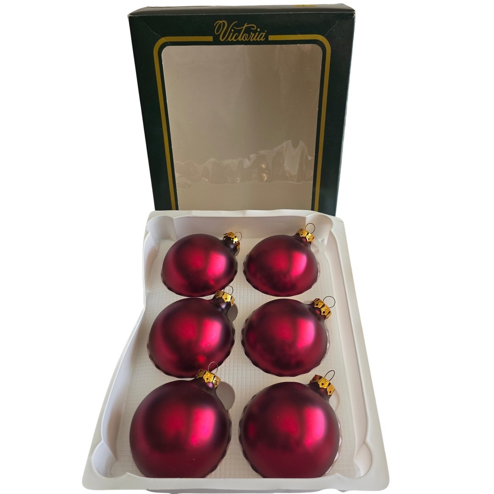 Victoria Collection by Rauch Red Satin Glass Christmas Ornaments Set 6 USA‎ 2.5"